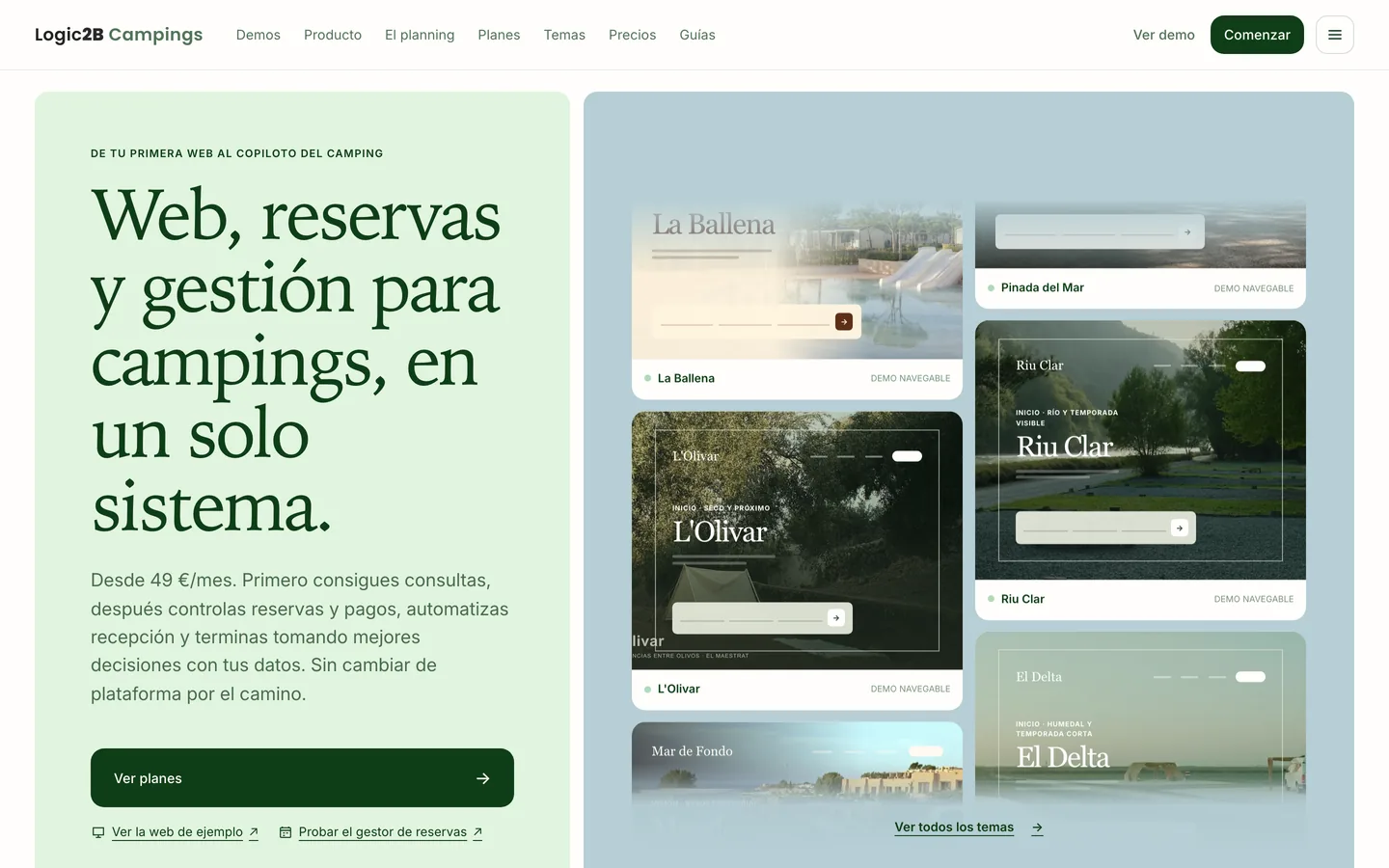 Logic2B Campings — Captura de la web en producción