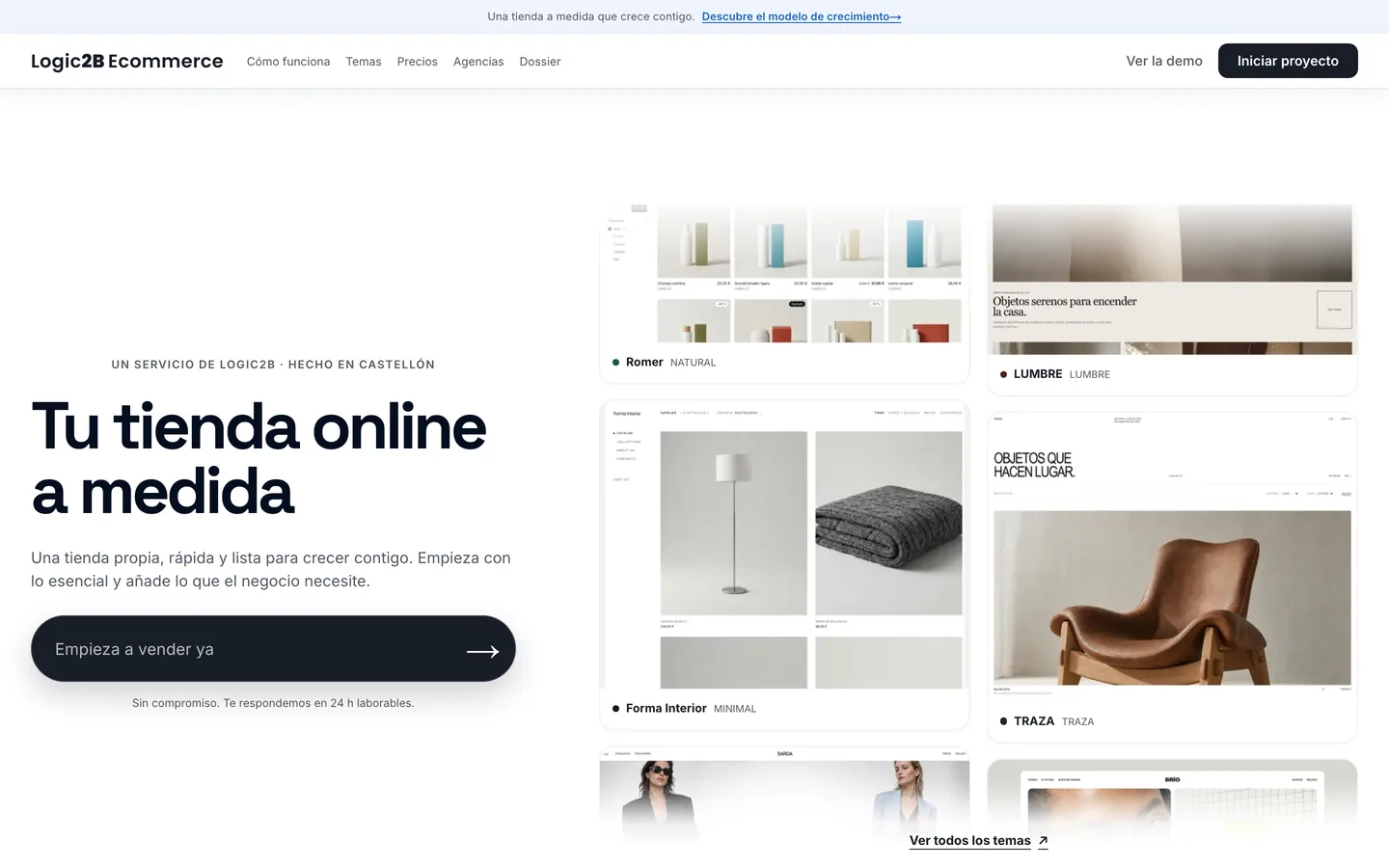 Logic2B Ecommerce — Captura de la web en producción